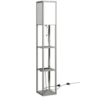 HOMCOM Floor Lamp with Shelves, 3 Layer Column Modern Standing Lamp for Living Room, Bedroom, Office, Grey(m-1)