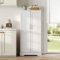 Multifunktionaler Küchenschrank mit LED-Sensorleuchte, Doppeltür mit Staufach, 60x35x128 cm, Weiß(m-4)