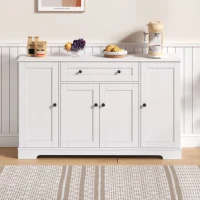 Multifunktionales Küchenbuffet, mit Schublade und Regaltüren, Modernes Design, 138 x 40 x 85 cm, Weiß(m-2)