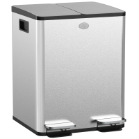 HOMCOM 2 x 20 L Doppelmülleimer, Pedalöffnung, leicht zu reinigen, Edelstahl, Kunststoff, Silber