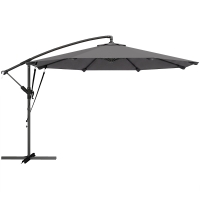 Outsunny Parasol Excéntrico Ø300 cm con Base Cruzada Manivela Funda Protectora y Cuerdas de Viento UPF30+ Gris Oscuro