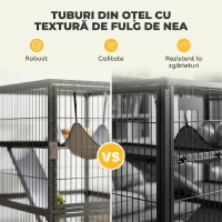 PawHut Cușcă pentru Animale Mici cu 4 Niveluri, Rampe, Platforme, Hamac și Roți, 52x52x115 cm, Gri(m-8)