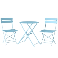 Outsunny Folding Garden Bistro Set, Outdoor Round Bistro Table and Chairs Set 2 with Electrophoresis Metal Frame, Light Blue