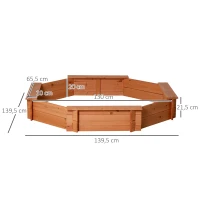 Outsunny Solid Wood Sandbox, Octagonal, 140x140x21.5cm, 4 Benches with Cover Tarp and Non-Woven Groundsheet, UV Protection, Easy to Install, Outdoor Play for Garden, Home, Beach, Orange(m-4)