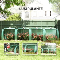 Outsunny Seră Tip Tunel din Oțel și Plastic Impermeabil Anti UV cu 4 Uși, 395x100x80 cm, Verde(m-6)