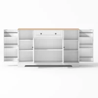 Multifunktionales Küchenbuffet, mit Schublade und Regaltüren, Modernes Design, 138 x 40 x 85 cm, Weiß+Naturfarbe(m-9)