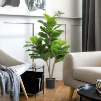 HOMCOM Decorative Artificial Plant, 110cm Faux Fiddle-Leaf Fig with Plastic Pot and Flocking, Indoor Fake Plant for Home or Office Decor, Green(m-7)