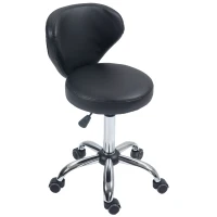 HOMCOM Rolling stool massage stool - 360° swivel work stool - seat adjustable 49-64H cm, ergonomic backrest - chrome metal black synthetic upholstery(m-3)