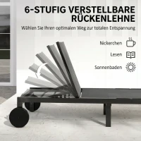 Outsunny Sonnenliege Atmungsaktive Gartenliege mit 6-fach Verstellbar Rückenlehne Rädern Aluminiumrahmen(m-4)