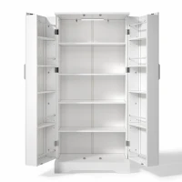 Multifunktionaler Küchenschrank mit LED-Sensorleuchte, Doppeltür mit Staufach, 60x35x128 cm, Weiß(m-1)