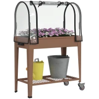 Outsunny Jardinière surélevée avec bâche transparente, 2 roulettes et 1 étagère inférieure, dim. 80L x 40l x 120H cm(m-11)