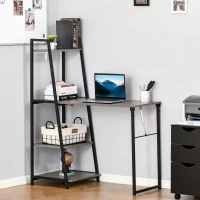 HOMCOM Bureau Pliable Rabattable - Bureau bibliothèque 2 en 1-4 étagères - Bois gris métal noir(m-10)
