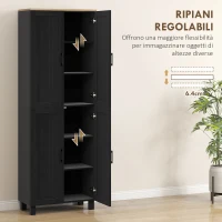 HOMCOM Mobile Dispensa da Cucina in Legno con 5 Ripiani Regolabili e 4 Ante, 60x30x170.5 cm, Nero(m-5)