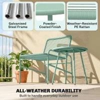 Outsunny 3 Piece Rattan Bistro Set, Outdoor Garden Furniture Set with 2 Chairs, Round Coffee Table for Patio, Balcony, Green(m-5)