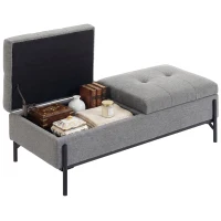 HOMCOM Baú de Assento em Linho Banco de Cama com 2 Compartimentos Tampas Articuladas e Acolchoamento Extra Espesso 117x50x44 cm(m-6)