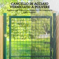 Outsunny Cancello da Giardino in Acciaio 97x200 cm, Cancelletto da Giardino con Serratura, 3 Chiavi, Maniglia e 2 Pali(m-4)