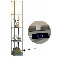 HOMCOM Floor Lamp with Shelves, 3 Layer Column Modern Standing Lamp for Living Room, Bedroom, Office, Grey(m-10)