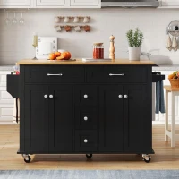 Multifunktionaler Küchenwagen mit ausklappbarer Arbeitsplatte, 140x40/65x89 cm, Schwarz+Naturfarbe(m-4)