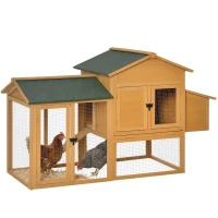 PawHut Pollaio da Esterno in Legno di Abete 168x75x103cm, Casetta per 2-4 Galline Ovaiole con Ampio Recinto, Nido Laterale per Uova e Rete Zincata Anti-Predatori, Tetto Impermeabile, Fattoria, Giallo(m-11)