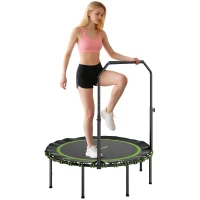 SPORTNOW Trampolina fitness z regulowanym poręczem, trampolina sportowa do użytku wewnętrznego i zewnętrznego, stal, plastik, zielona(m-11)