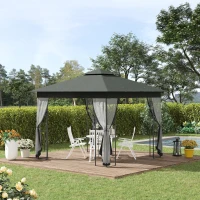 Outsunny 3 x 3(m) Steel Frame Double Roof Garden Gazebo - Grey(m-2)