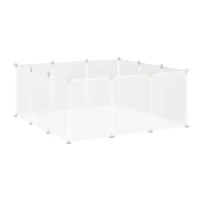 PawHut Valla para Mascotas, Jaula Modular, Recinto Interior de Plástico Transparente con 12 Paneles, 24 Conectores, para Cobayas, 105x105x45 cm, Blanco(m-11)