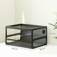 PawHut Rettilario Rialzato e Pieghevole con Coperchio e Pareti in Vetro Temperato e Plastica, 60x45x32 cm, Nero(m-3)