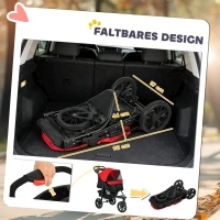 PawHut Hundewagen klappbar Hundebuggy bis 10 kg mit 3 Rädern, Netzfenstern Getränkehalter Ablagekorb 109,5x57,5x106,5 cm Rot(m-6)