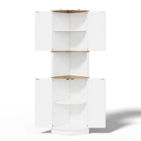 Eckschrank, platzsparend mit 5 Staufächern, Vintage-Küchenschrank, 39,5 x 39,5 x 180 cm, Weiß(m-8)