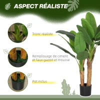 HOMCOM Plante artificielle intérieure 120 cm bananier en pot décoration pour maison, bureau, salon, chambre(m-4)