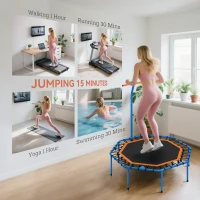 SPORTNOW Trampolina fitness, trampolina treningowa z regulowanym uchwytem, stabilna i cicha, do użytku wewnętrznego, stal, niebieska(m-7)