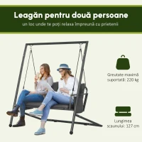 Outsunny Leagăn de Grădină cu 2 Locuri, Perne și Buzunare, Balansoar Exterior din Oțel și Textile, 168x117x181 cm, Gri Închis(m-4)