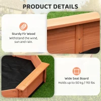 Outsunny Solid Wood Sandbox, Octagonal, 140x140x21.5cm, 4 Benches with Cover Tarp and Non-Woven Groundsheet, UV Protection, Easy to Install, Outdoor Play for Garden, Home, Beach, Orange(m-7)
