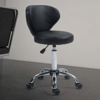 HOMCOM Rolling stool massage stool - 360° swivel work stool - seat adjustable 49-64H cm, ergonomic backrest - chrome metal black synthetic upholstery(m-4)