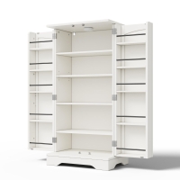 Küchenschrank mit LED-Sensorlicht, großer 2-türiger Aufbewahrungsschrank mit verstellbaren Regalböden & Türablagen, 60 × 40 × 120 cm, Weiß