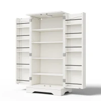 Küchenschrank mit LED-Sensorlicht, großer 2-türiger Aufbewahrungsschrank mit verstellbaren Regalböden & Türablagen, 60×40×120 cm, Weiß(m-1)