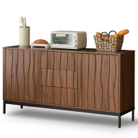 Sideboard mit 3 Schubladen, Mid Century Modern Dekorativer Schrank für Küche, Wohnzimmer, 150 x 40 x 80 cm, Braun(m-10)