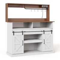 Kaffeebar-Sideboard, im Landhausstil mit Schiebetüren, Sideboard mit Stauraum, 120 x 40 x 130 cm, Weiß+Naturfarbe(m-8)