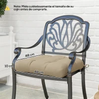 Outsunny Conjunto de Cojines para Sillas de Comedor y Jardín Impermeable y Anti-UV con 2 Cordones de Fijación 48x48x10 cm Caqui(m-3)