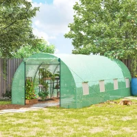 Outsunny Invernadero de Túnel 600x300x200 cm Invernadero de Jardín con Puerta Enrollable 8 Ventanas Cubierta PE 140g/m² y Tubo de Acero para Cultivos Plantas Verduras Verde(m-8)