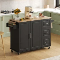 Große mobile Kücheninsel, klappbares Design, multifunktionaler Schrank mit 3 Schubladen, Handtuchhalter, 137 x 43/76 x 92 cm, Schwarz(m-5)