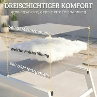 Outsunny Sonnenliege Atmungsaktive Gartenliege mit 6-fach Verstellbar Rückenlehne Aluminiumrahmen Hellgrau(m-6)
