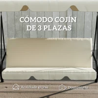 Outsunny Balancín de Jardín Exterior Columpio de 3 Plazas con Toldo Ajustable y Marco de Acero 172x118x153 cm Beige(m-7)