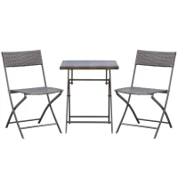 Outsunny Set da Giardino Pieghevole da 3 Pezzi in Rattan PE e Metallo, Set 2 Sedie e Tavolino da Caffè, Protezione dai Raggi UV, Set di Mobili da Balcone, per Patio e Cortile, Nero(m-1)