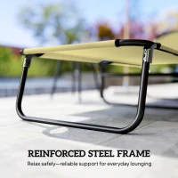 Outsunny Foldable Sun Lounger with 5-Position Adjustable Backrest, Outdoor Portable Recliner Chaise Lounge Chair with Oxford Fabric for Patio, Beach, Garden, Camping, Beige(m-7)