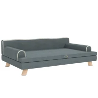 PawHut Sofá para Perros Grandes y Medianos Tapizada en Chenilla con Cojín Lavable y Patas de Madera de Pino Gris Oscuro(m-1)