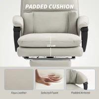 HOMCOM Fotel Biurowy Regulowany z Podparciem Lędźwi, Podłokietnikami, Podnóżkiem, Obity Skórą Ekologiczną, Jasnoszary(m-5)