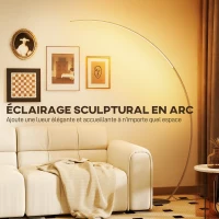 HOMCOM Lampadaire arc LED, lampadaire sur pied salon dimmable 30 W, télécommande magnétique, 120 x 27 x 172 cm, argent(m-5)