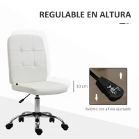 Vinsetto Silla de Oficina sin Brazos Silla de Escritorio Giratorio de Piel Sintética con Altura Ajustable 45x59x90-100 cm Blanco(m-4)