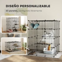 PawHut Jaula Grande para Gatos Interior de 4 Niveles con 5 Puertas 3 Plataformas de Salto 3 Rampas Hamaca 105x105x140 cm Negro(m-5)